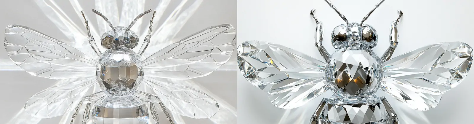 高端透明水晶玻璃钻石珠宝风格昆虫蜜蜂特写立体模型midjourney关键词咒语