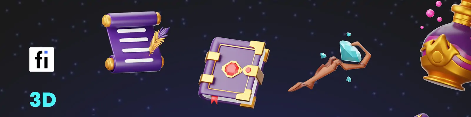 3D立体可爱卡通儿童幻想童话故事元素插图blender设计素材模型