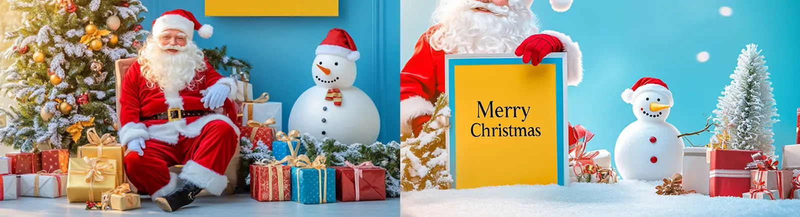 圣诞节圣诞老人雪人礼物节日装饰冬季场景插图海报midjourney关键词咒语