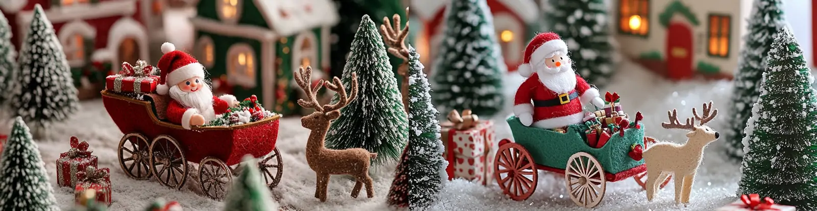 可爱卡通圣诞节主题圣诞老人驯鹿马车房屋装饰场景模型海报midjourney关键词咒语