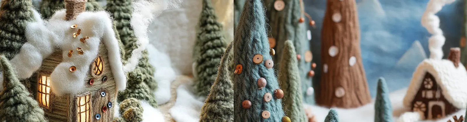 冬天圣诞节主题圣诞树森林小屋针织毛线羊毛毡手工艺品模型midjourney关键词咒语