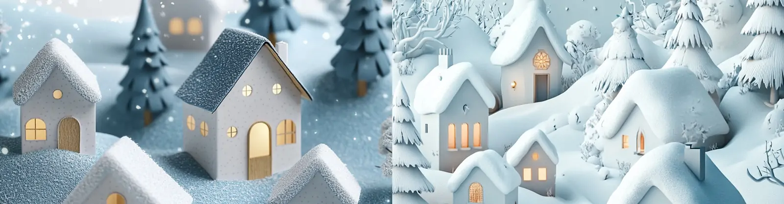 白色冬天下雪天可爱村庄房屋建筑场景插图海报midjourney关键词咒语