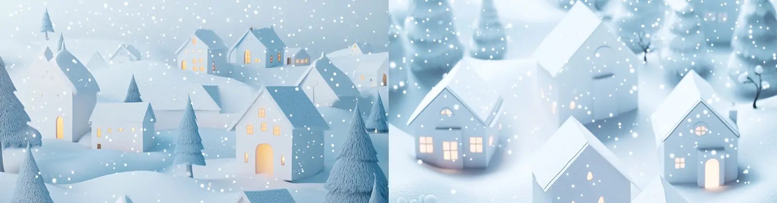 白色冬天下雪天可爱村庄房屋建筑场景插图海报midjourney关键词咒语