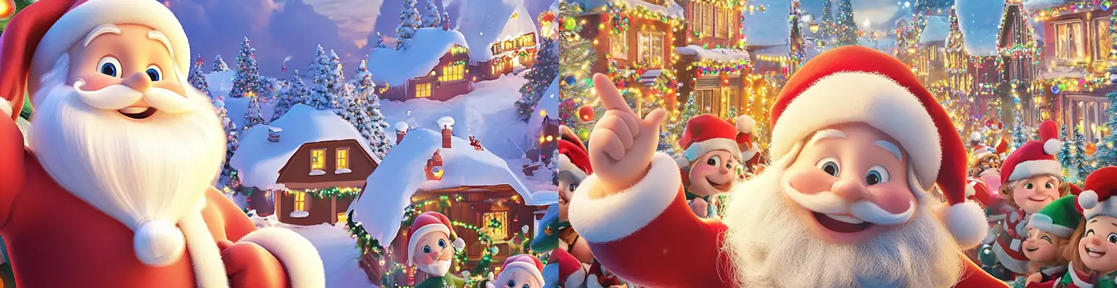 可爱卡通冬天圣诞节主题圣诞老人节日氛围场景壁纸插图海报midjourney关键词咒语