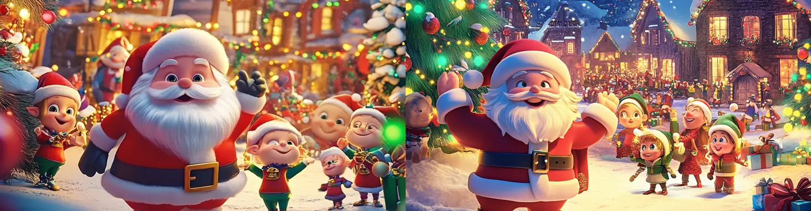 可爱卡通冬天圣诞节主题圣诞老人节日氛围场景壁纸插图海报midjourney关键词咒语