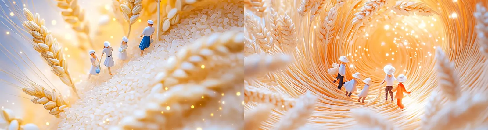 创意迷你金色麦田麦穗水稻收割大丰收微观场景摄影海报midjourney关键词咒语