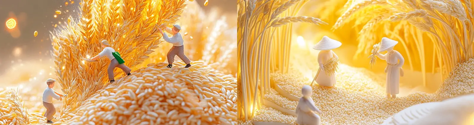 创意迷你金色麦田麦穗水稻收割大丰收微观场景摄影海报midjourney关键词咒语