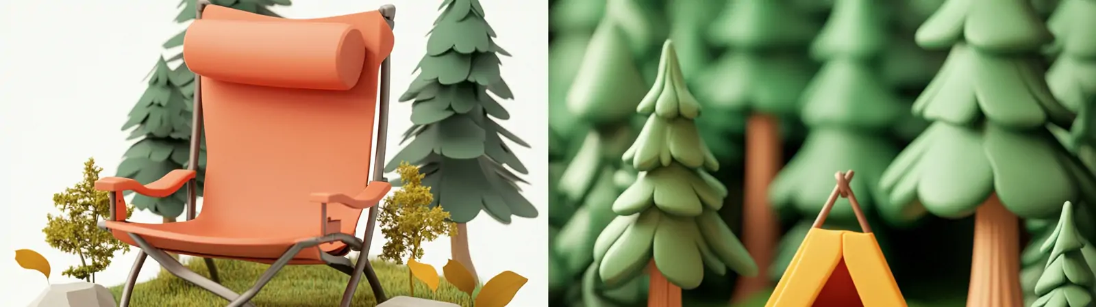 3D立体可爱卡通户外露营帐篷椅子场景插图海报midjourney关键词咒语