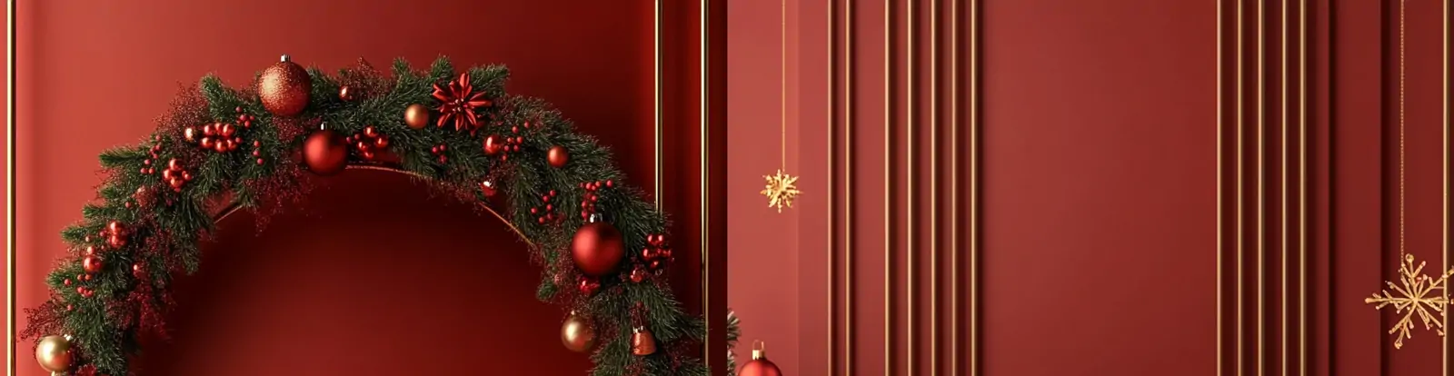 红色圣诞节礼物装饰圆形讲台立体空间海报背景midjourney关键词咒语