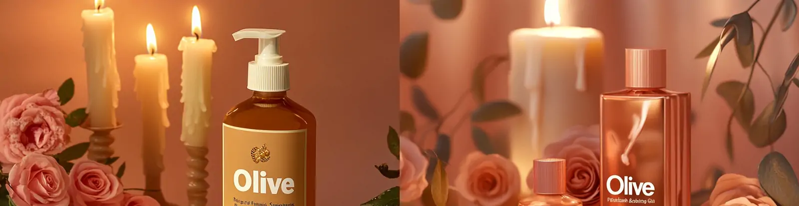 高端玫瑰橄榄油洗发水洗护产品蜡烛场景产品广告摄影海报midjourney关键词咒语