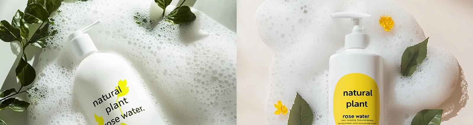 天然植物玫瑰沐浴露洗护产品泡沫场景产品广告摄影海报midjourney关键词咒语