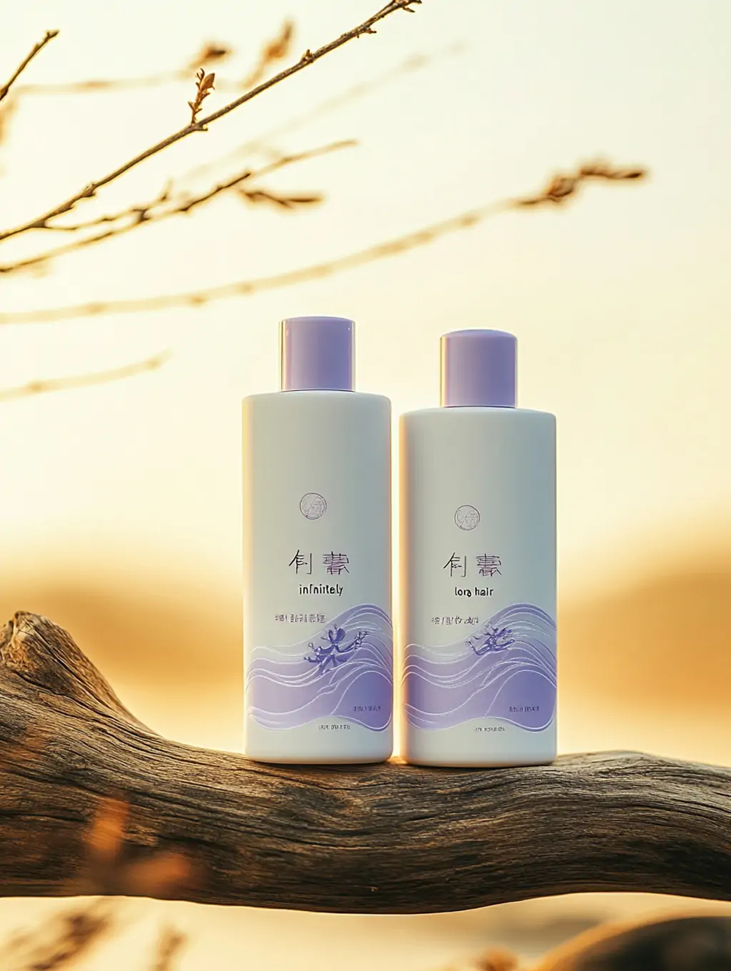 Midjourney - 中国风紫色洗发水洗护产品广告摄影海报midjourney关键词咒语 产品-Ai宇宙吧-