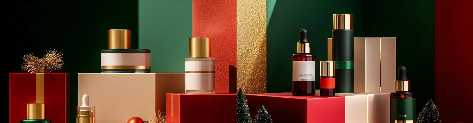 圣诞节主题化妆品护肤品礼盒产品广告摄影海报midjourney关键词咒语