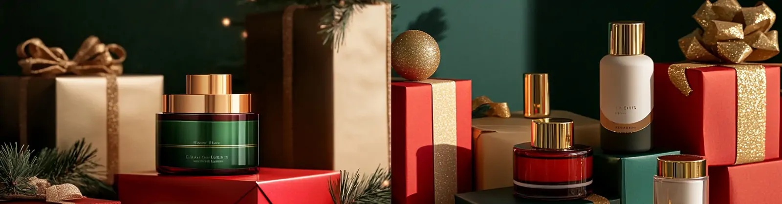 圣诞节主题化妆品护肤品礼盒产品广告摄影海报midjourney关键词咒语