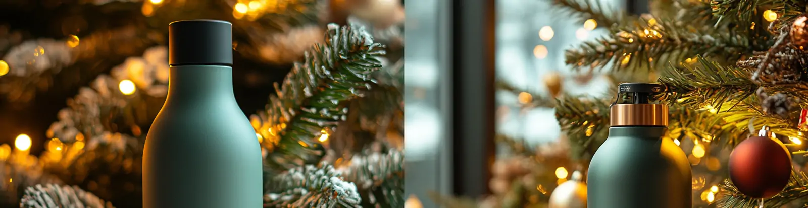 圣诞节主题绿色水瓶水杯保温杯产品广告摄影海报midjourney关键词咒语