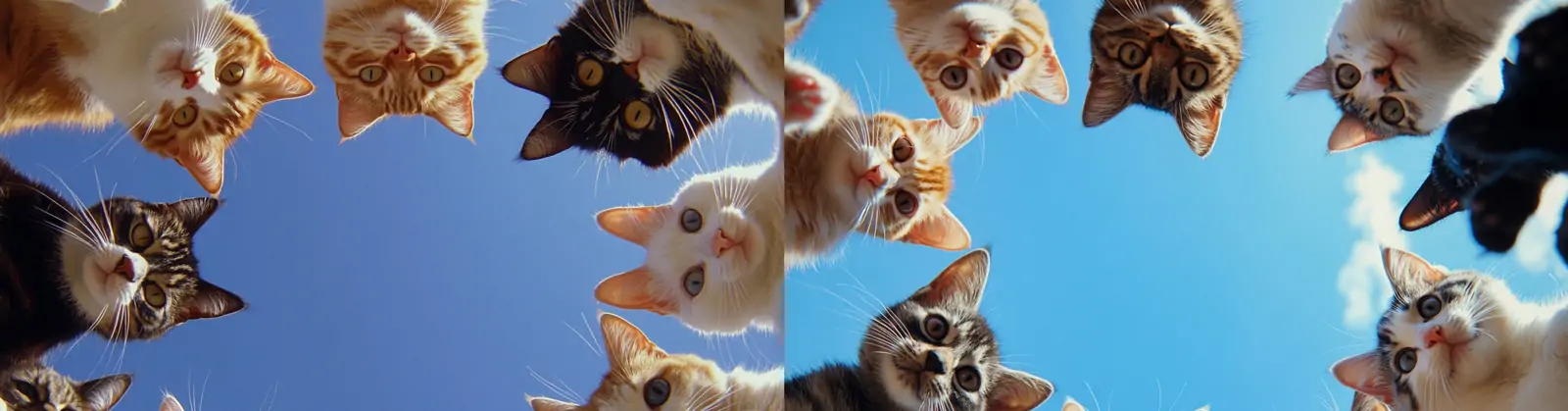 创意一圈可爱猫咪大眼睛脸部表情俯视图摄影海报midjourney关键词咒语