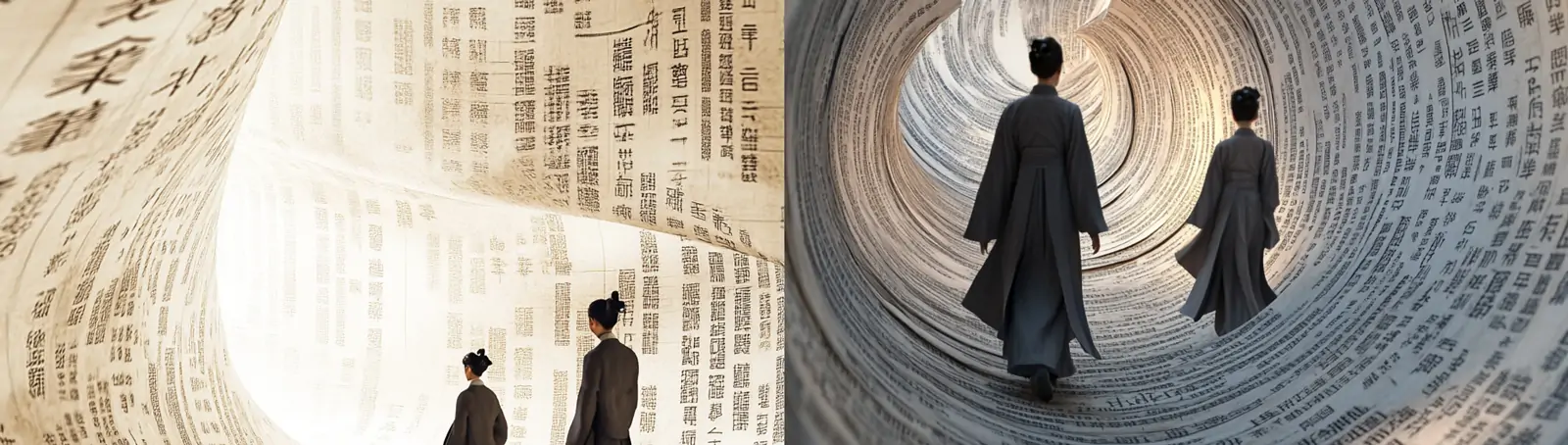 中国风古风汉服人物书籍汉字文字行走场景立体海报midjourney关键词咒语