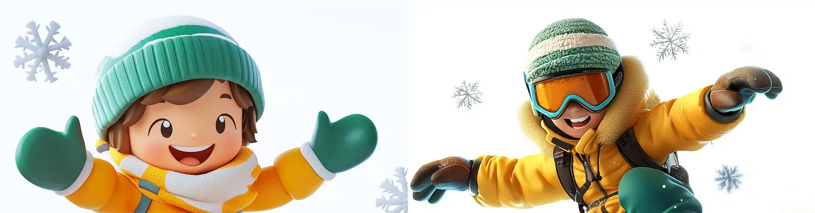 3D立体可爱卡通冬季男孩滑雪姿势动作运动场景插图海报midjourney关键词咒语