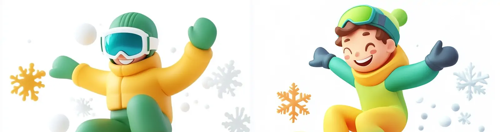 3D立体可爱卡通冬季男孩滑雪姿势动作运动场景插图海报midjourney关键词咒语