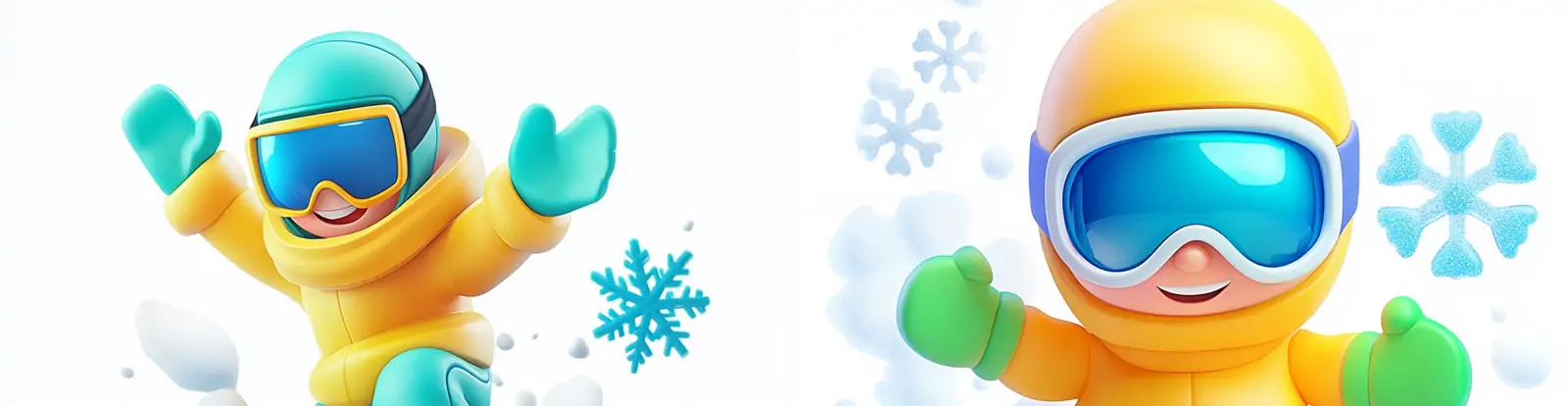 3D立体可爱卡通俏皮人物冬季滑雪板场景插图海报midjourney关键词咒语