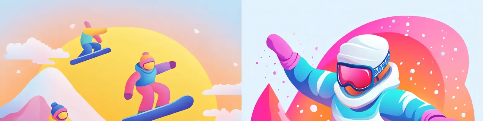 3D立体彩色可爱卡通人物冬季滑雪场景插图海报midjourney关键词咒语