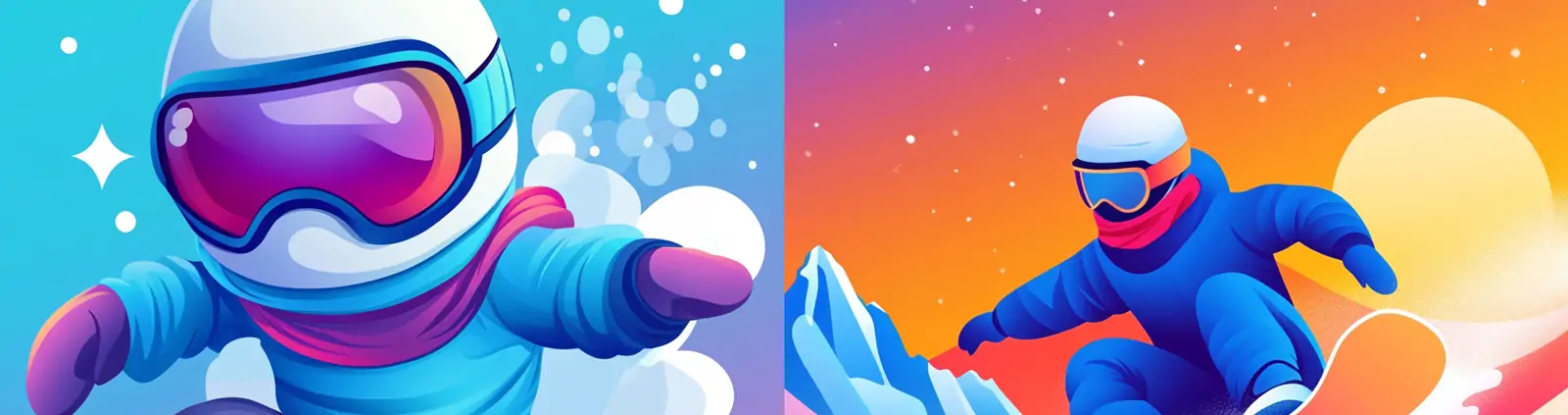 3D立体彩色可爱卡通人物冬季滑雪场景插图海报midjourney关键词咒语