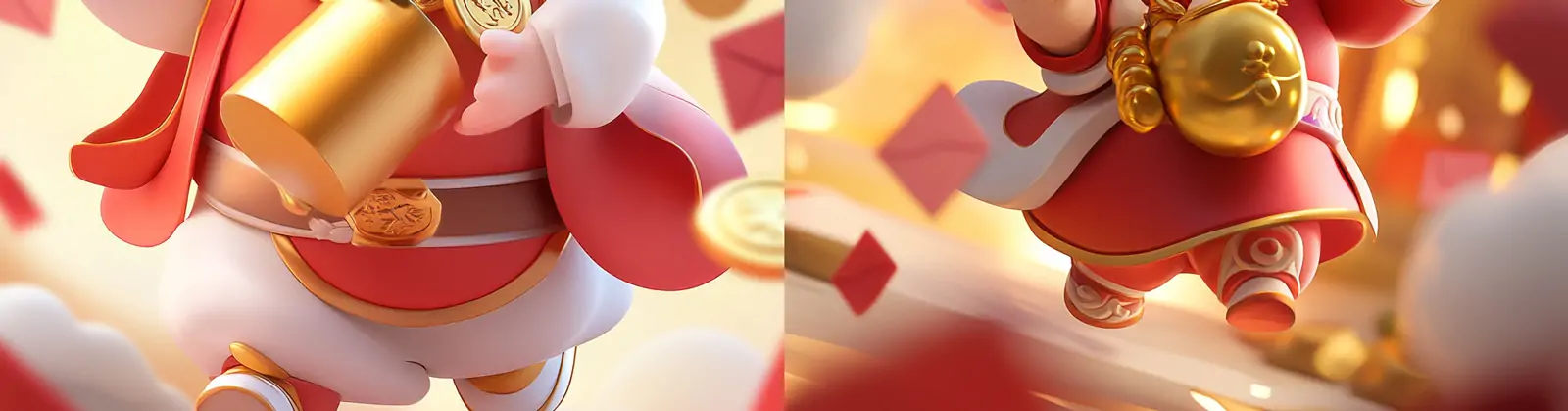 红色可爱卡通中国财神爷金钱祥云皮克斯风格人物插图海报midjourney关键词咒语