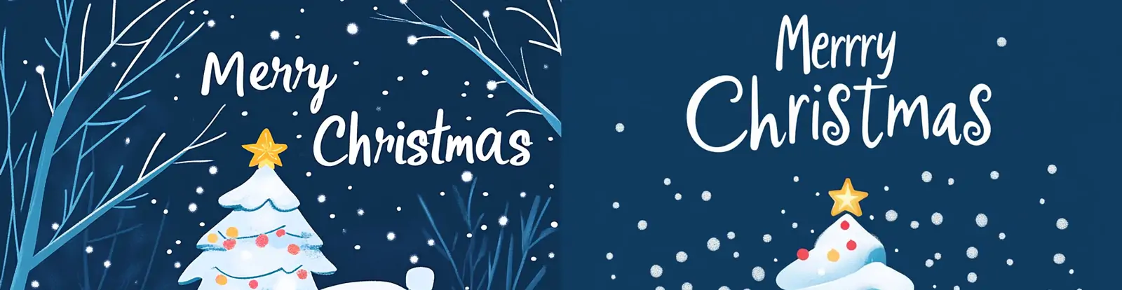 手绘可爱美丽冬天圣诞节圣诞树森林小屋人物场景插图海报midjourney关键词咒语