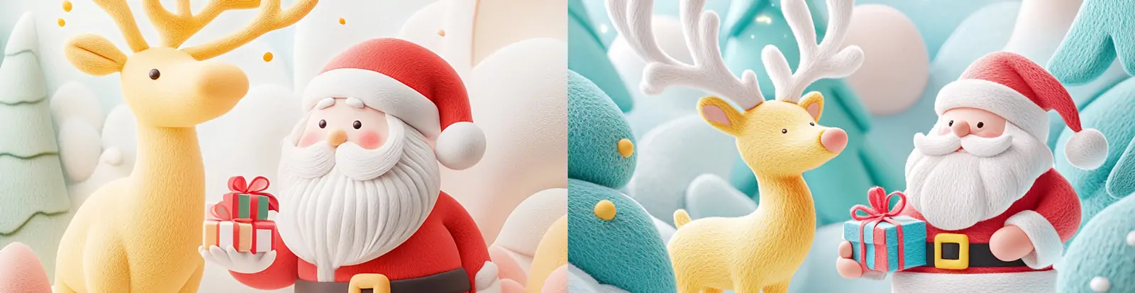 3D立体可爱卡通圣诞节圣诞老人麋鹿羊毛毡手工艺品特写插图海报midjourney关键词咒语