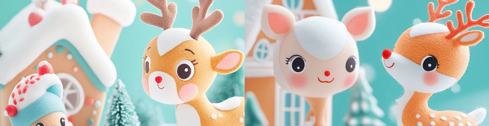 3D立体可爱卡通圣诞节麋鹿装饰羊毛毡手工艺品特写插图海报midjourney关键词咒语