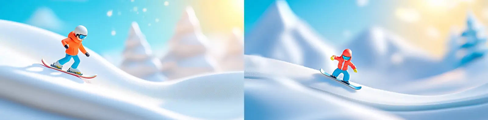 3D立体可爱卡通冬季人物滑雪姿势动作微观场景插图海报midjourney关键词咒语