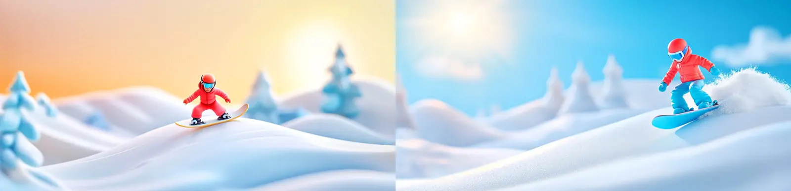 3D立体可爱卡通冬季人物滑雪姿势动作微观场景插图海报midjourney关键词咒语