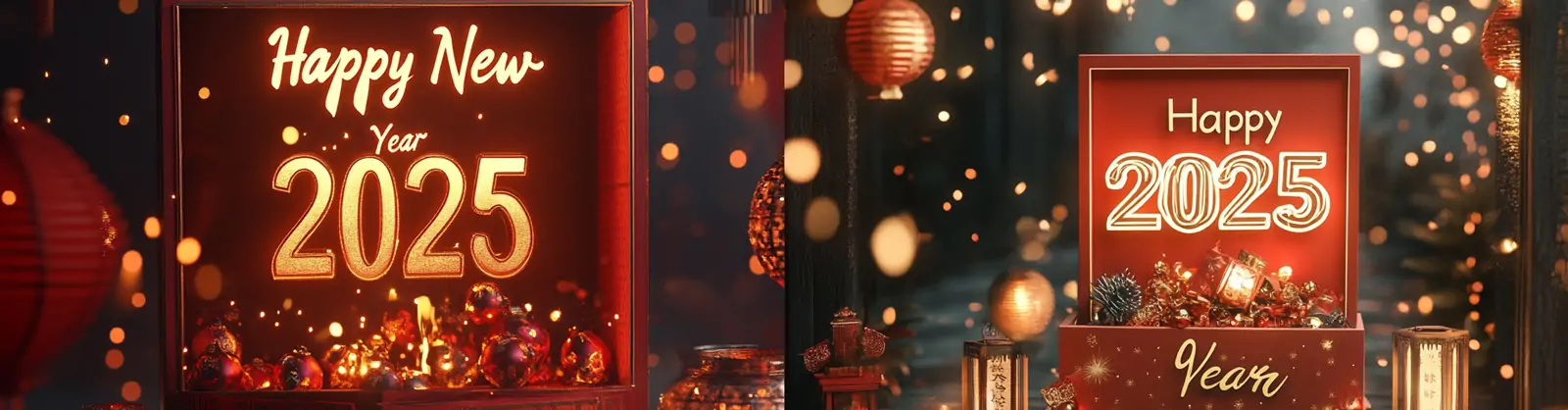 中国风2025新年元旦春节3D立体文字烟花礼物节日庆祝装饰海报midjourney关键词咒语