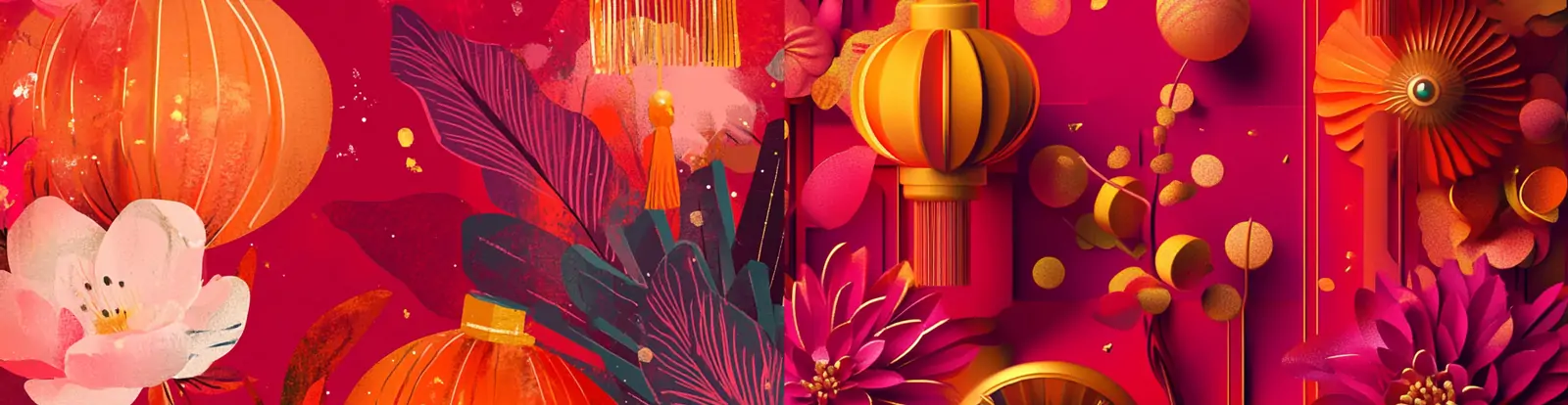 红色喜庆中国新年元旦春节灯笼装饰场景海报背景midjourney关键词咒语