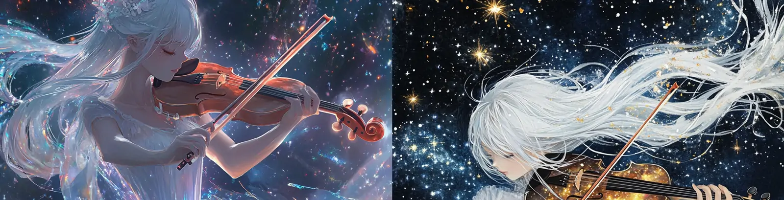 空灵优雅动漫卡通风格女孩拉小提琴音乐演奏场景插图海报midjourney关键词咒语