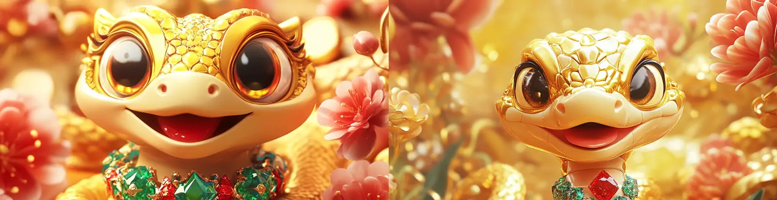 2025蛇年新年春节3D立体可爱奢华金色蛇立体模型海报midjourney关键词咒语