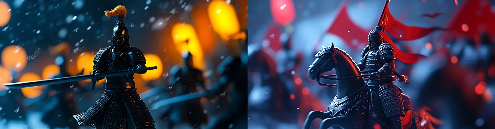 中国古代三国骑兵战斗雪天沙漠奔跑战争场景微缩景观摄影海报midjourney关键词咒语