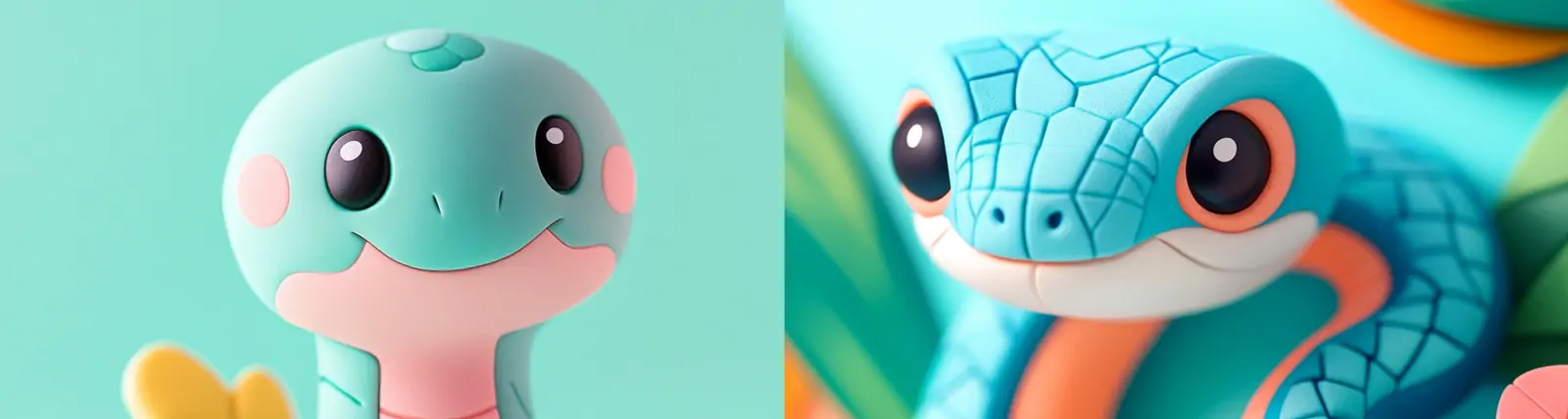 3D立体2025蛇年小蛇可爱卡通形象立体模型冰箱贴摄影插图海报midjourney关键词咒语