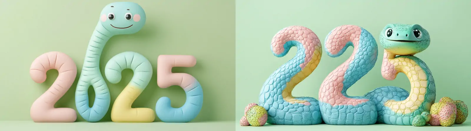 3D立体可爱卡通2025蛇年粘土风格小蛇立体模型midjourney关键词咒语