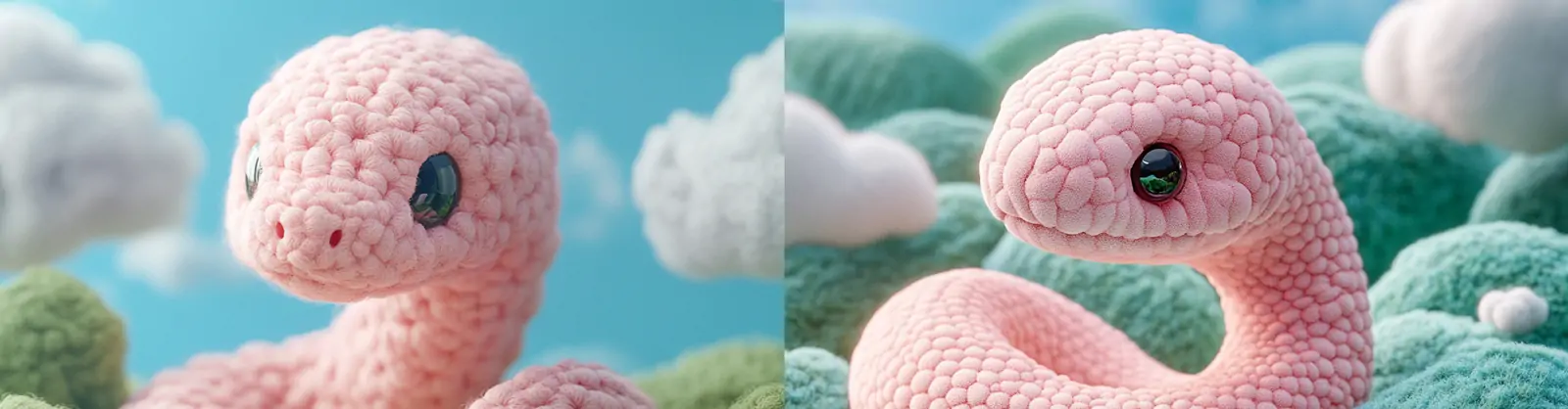 3D立体可爱卡通2025蛇年粉色小蛇针织羊毛毡手工立体模型midjourney关键词咒语