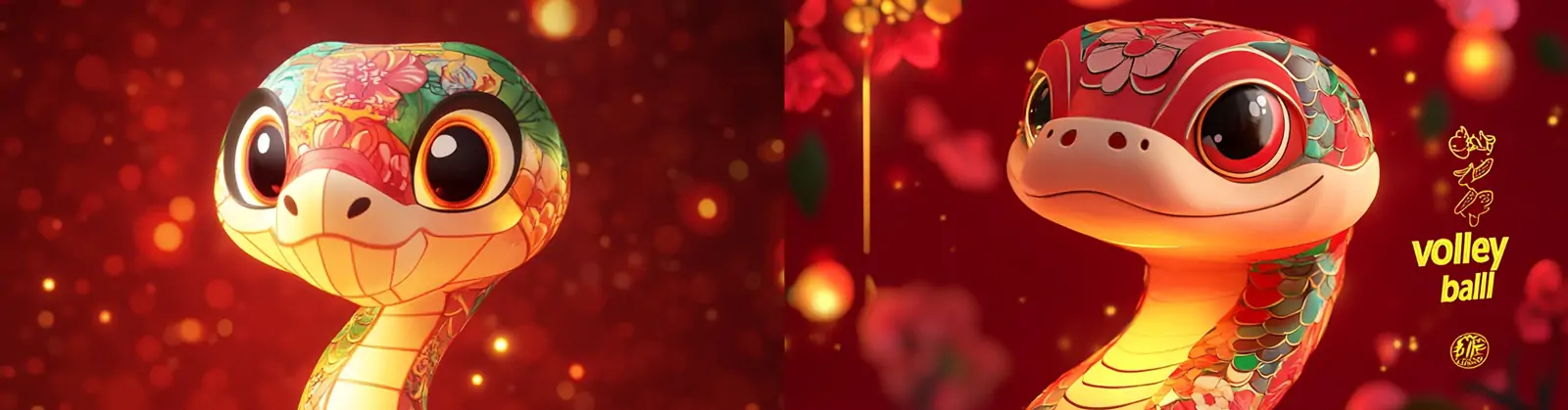 红色喜庆中国2025蛇年新年春节3D立体可爱卡通小蛇立体模型midjourney关键词咒语