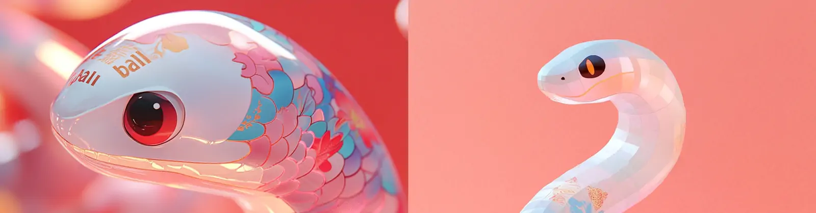 2025中国新年春节蛇年3D立体可爱卡通小蛇立体模型海报midjourney关键词咒语