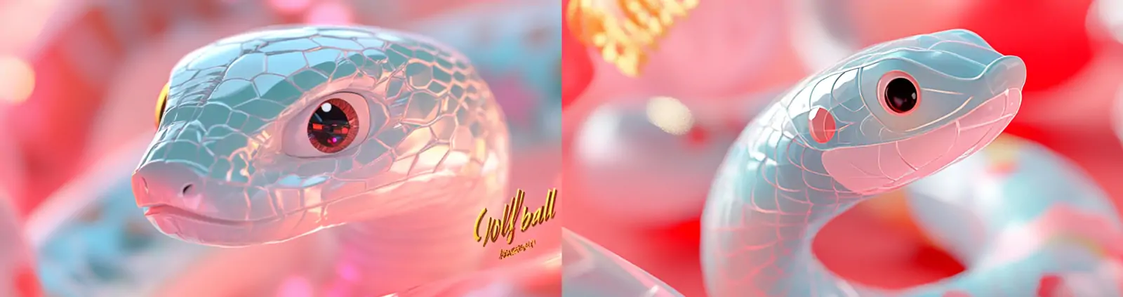 2025中国新年春节蛇年3D立体可爱卡通小蛇立体模型海报midjourney关键词咒语