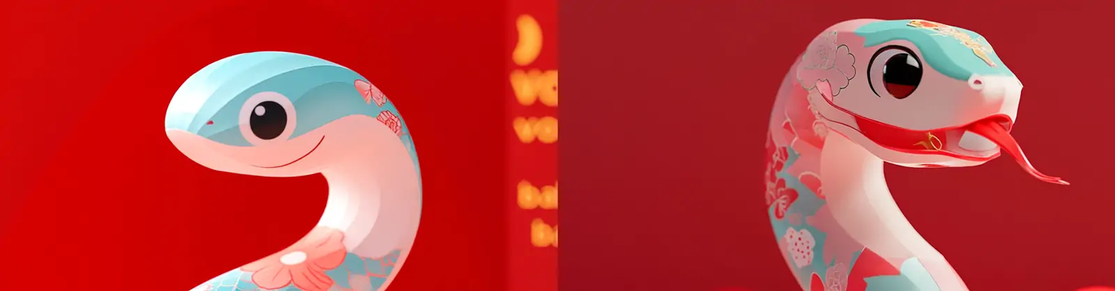 2025中国新年春节蛇年3D立体可爱卡通小蛇立体模型海报midjourney关键词咒语