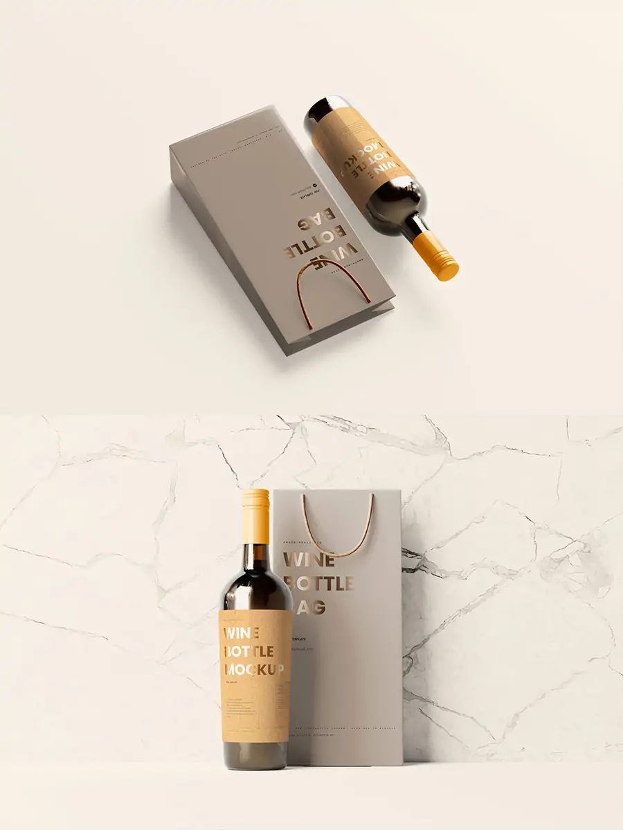 Midjourney - 高端葡萄酒红酒瓶包装酒袋展示样机贴图psd设计素材模板Mockup Mockup样机-Ai宇宙吧-