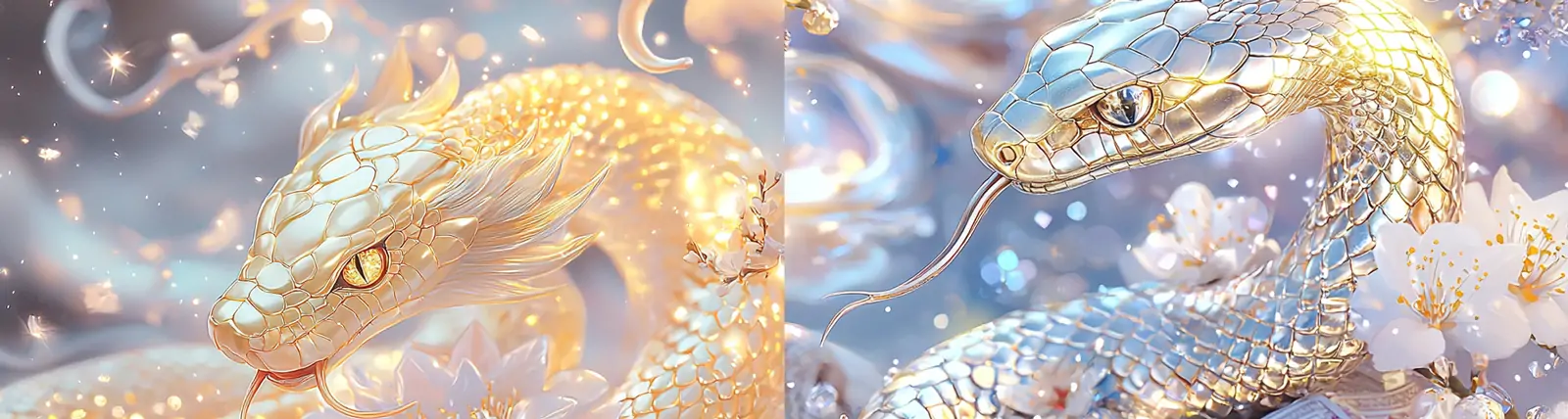 创意2025新年春节金色立体眼镜蛇模型海报midjourney关键词咒语