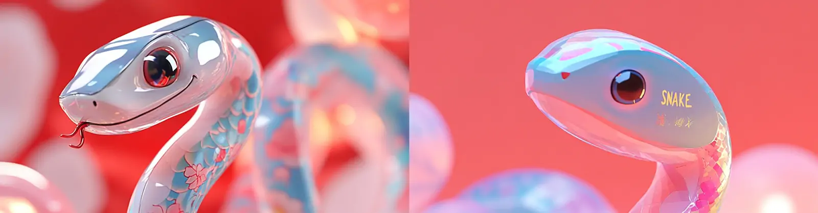 2025新年春节彩铅纸艺民间艺术风格立体蛇模型海报midjourney关键词咒语