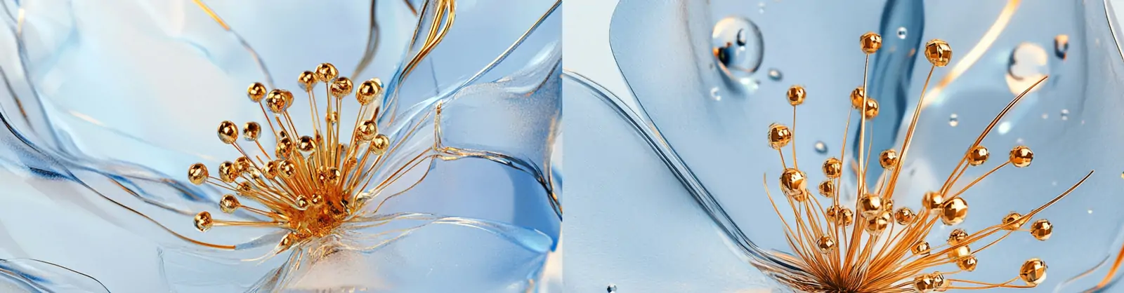 精致半透明蓝色花朵花蕊花瓣3D立体模型摄影海报midjourney关键词咒语