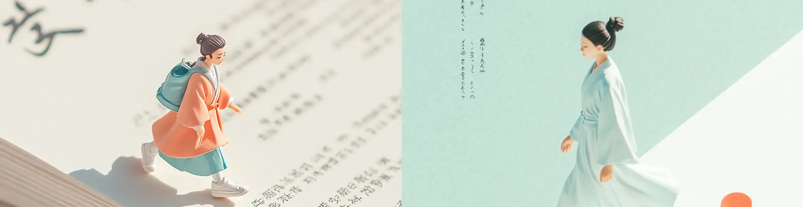 中国风传统汉服古代女孩书法纸张行走缩影微距镜头特写摄影海报midjourney关键词咒语