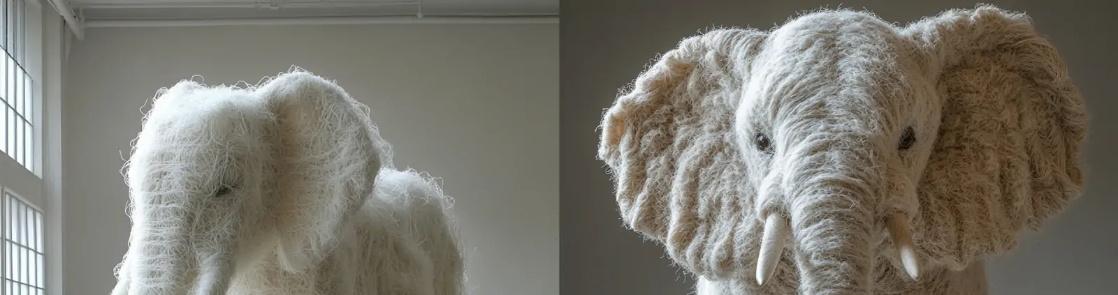 创意巨型逼真毛线羊毛动物大象针织立体模型midjourney关键词咒语